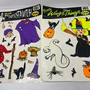 VTG 1996 Prismatix Halloween Vinyl Window  Clings Owl Bat Scarecrow Pumpkin Cats